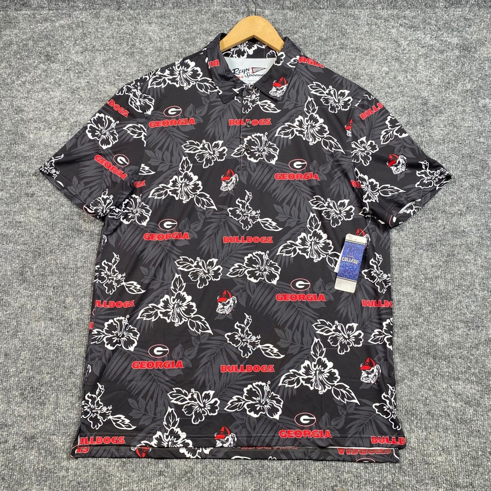 Reyn Spooner Georgia Bulldogs Mens Medium Black Floral Performance Polo Shirt